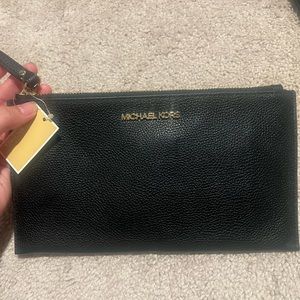 Michael Kors jet set black wristlet, clutch leather, large, zip wallet
